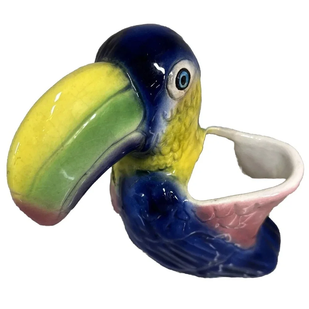 Toucan Planter Ceramic Colorful Bird Vintage 7.5